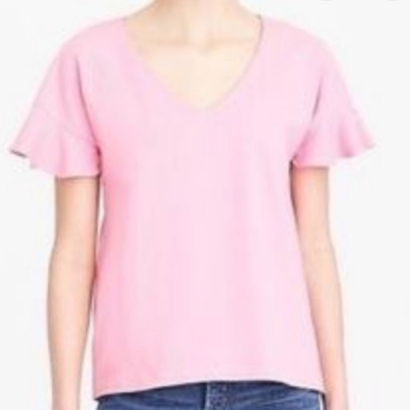 J Crew Factory Pink Flutter Sleeve V Neck Tee Shirt Size Medium - Picture 10 of 10